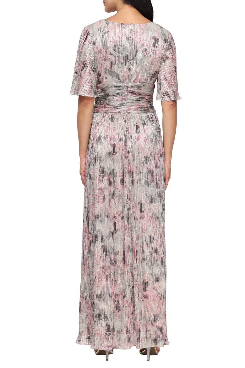 Metallic Floral Print Bodre Maxi Dress, Alternate, color, BEIGE MULTI