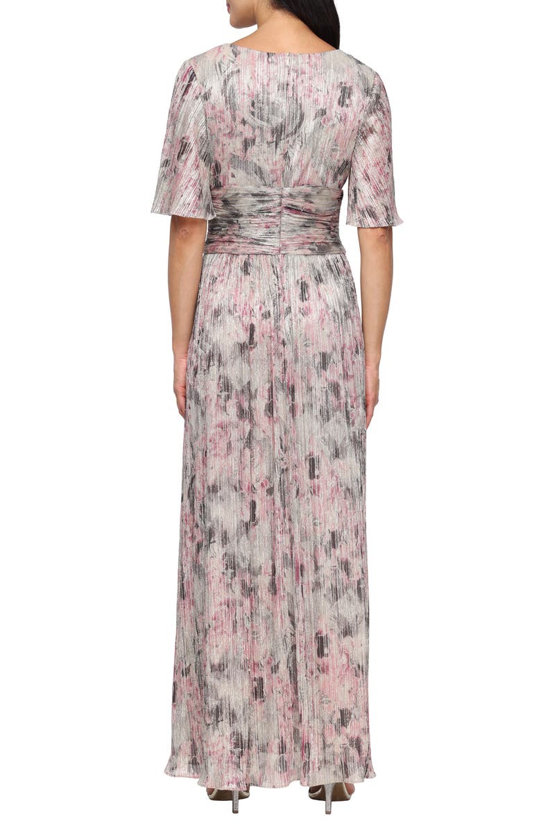 SL FASHIONS Metallic Floral Print Bodre Maxi Dress, Alternate, color, Beige Multi