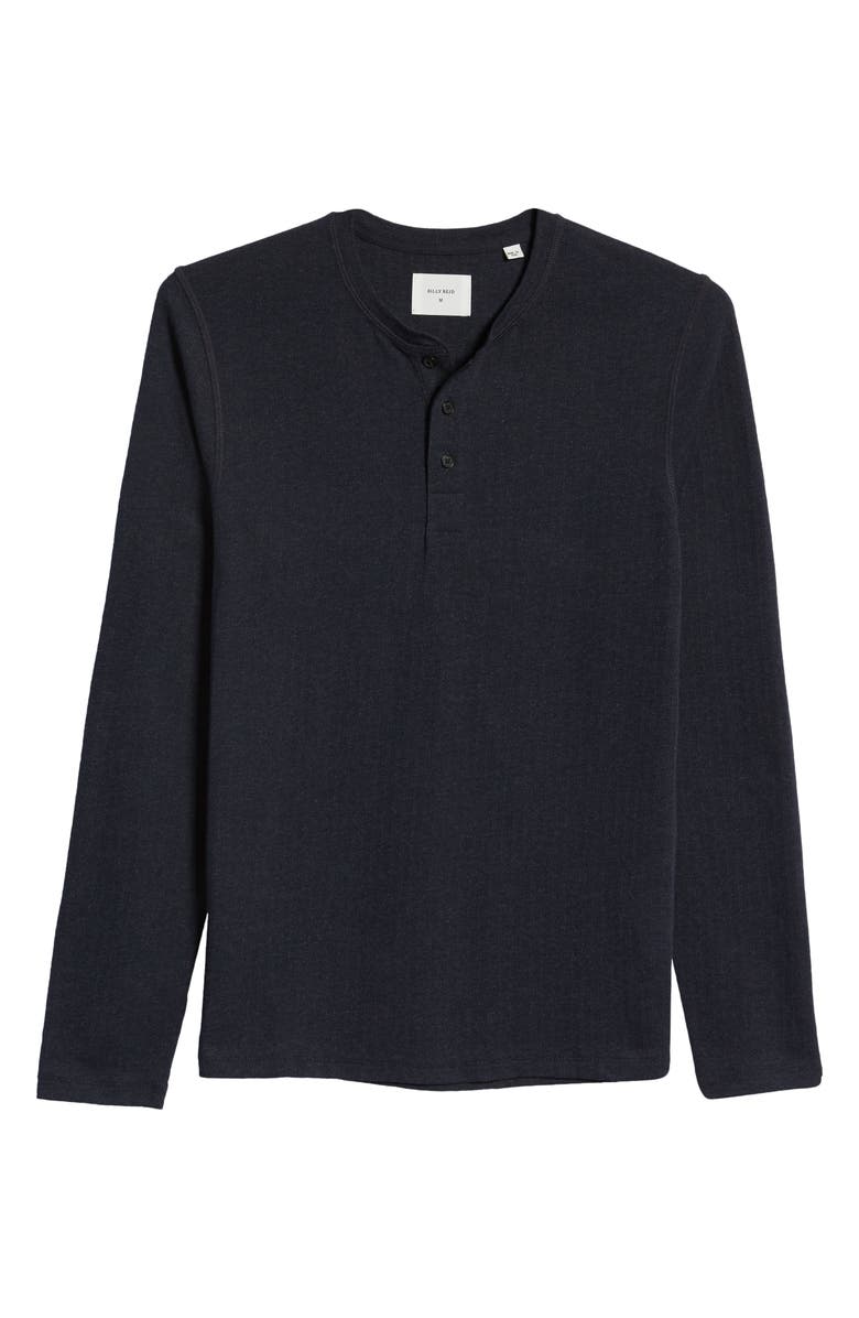 Billy Reid Herringbone Terry Long Sleeve Henley T-Shirt, Alternate, color, True Navy