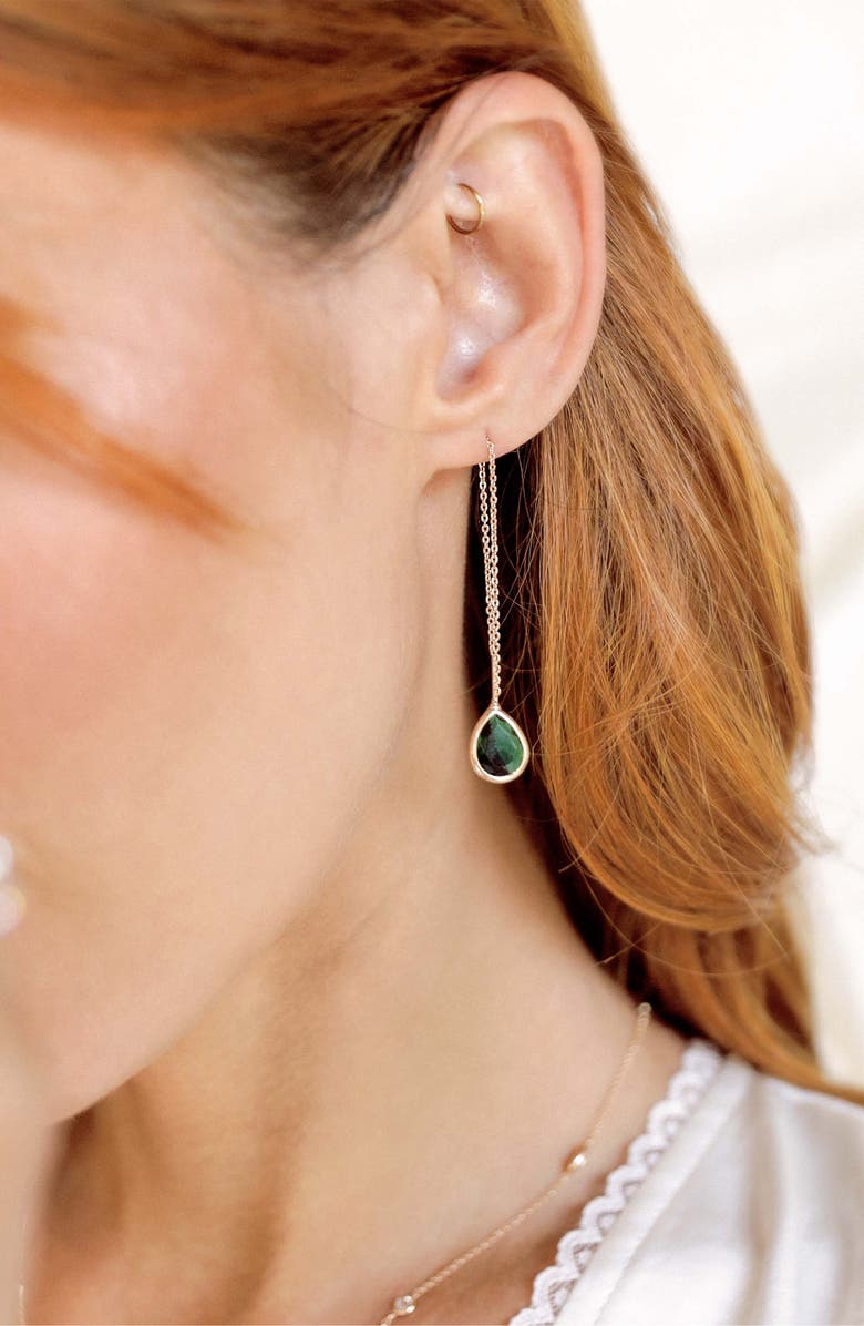 Ettika Cubic Zirconia Threader Earrings, Alternate, color, Green