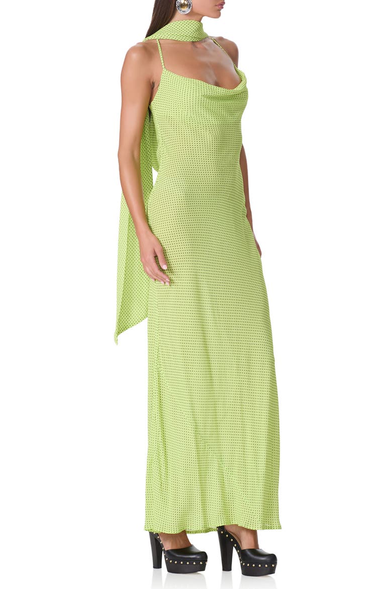 Cheryl Print Slipdress with Scarf, Alternate, color, LIME PIN DOT