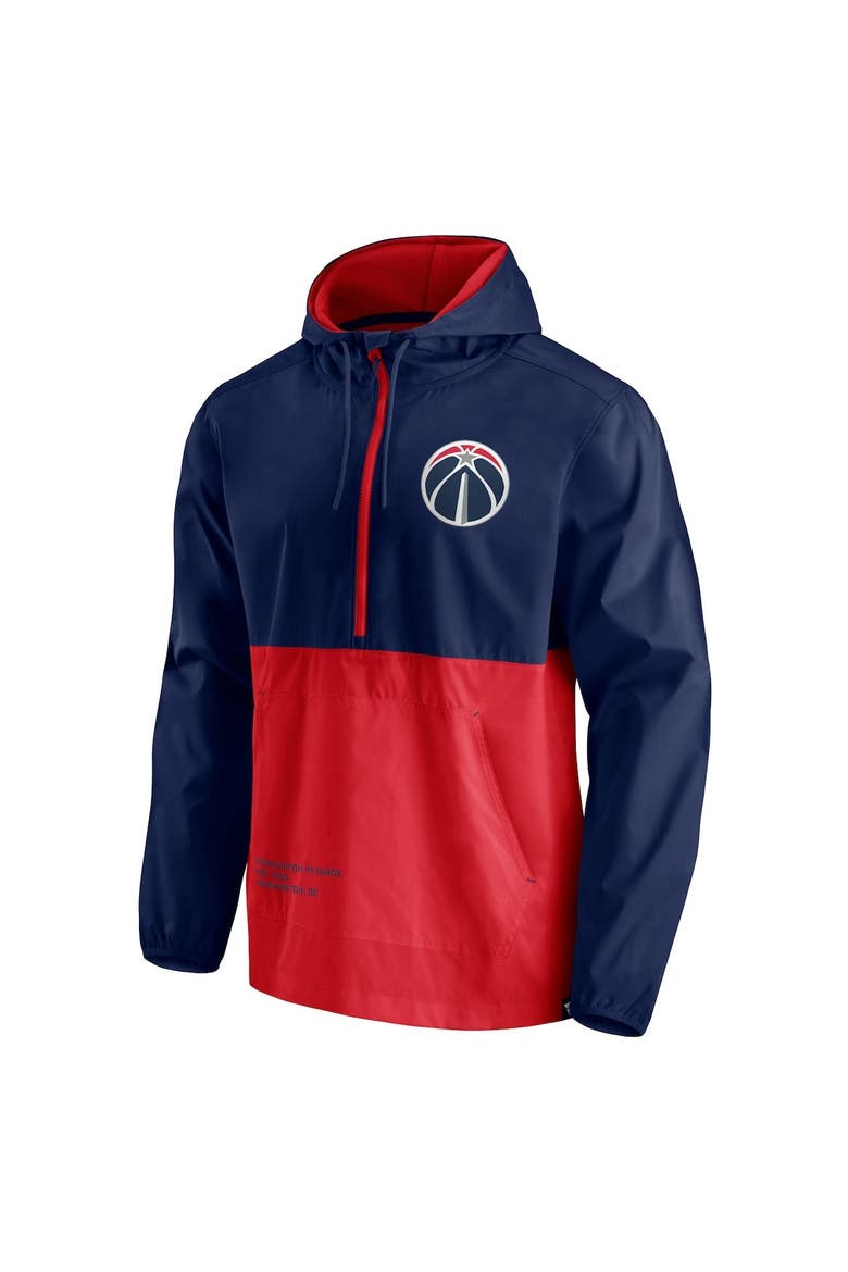 Men's Fanatics Branded Navy/Red Washington Wizards Anorak Block Party Windbreaker Half-Zip Hoodie Jacket, Alternate, color, Navy