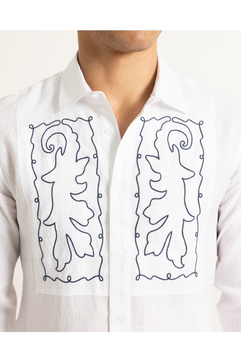 Giles Embroidery Tailored Fit Linen Embroidery Shirt, Alternate, color, White Sand/Night Iris
