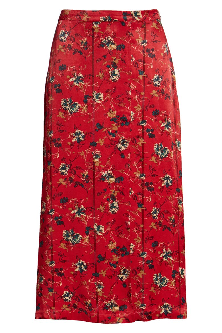 Floral Midi Skirt, Alternate, color, RED CHILI WINDY FLORAL