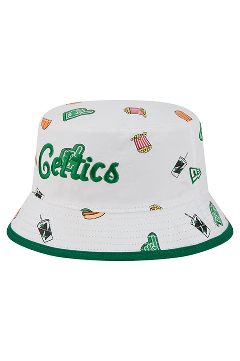 Men's New Era White Boston Celtics Team Cheer Reversible Bucket Hat, Main, color, White