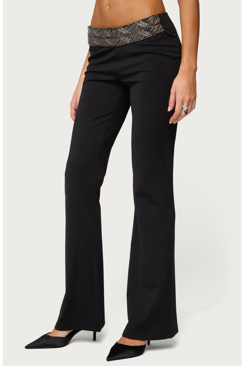 Maricela Beaded Waist Low Rise Flare Pants, Alternate, color, BLACK