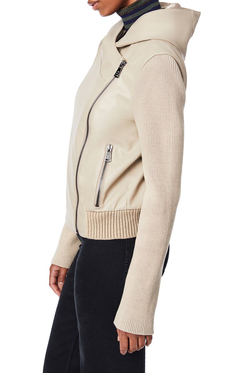 Bernardo Faux Leather & Knit Moto Jacket, Alternate, color, Alpaca