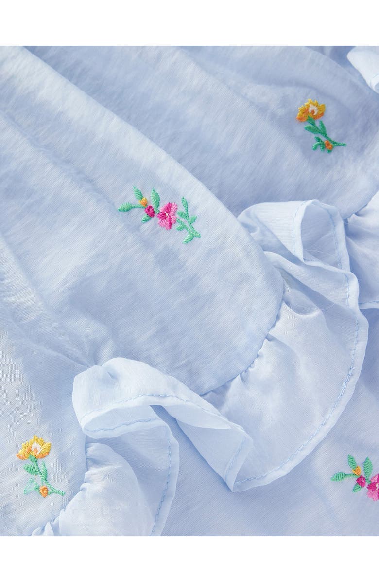 Mini Boden Kids' Embroidered Ruffle Tie Belt Party Dress, Alternate, color, Misty Blue