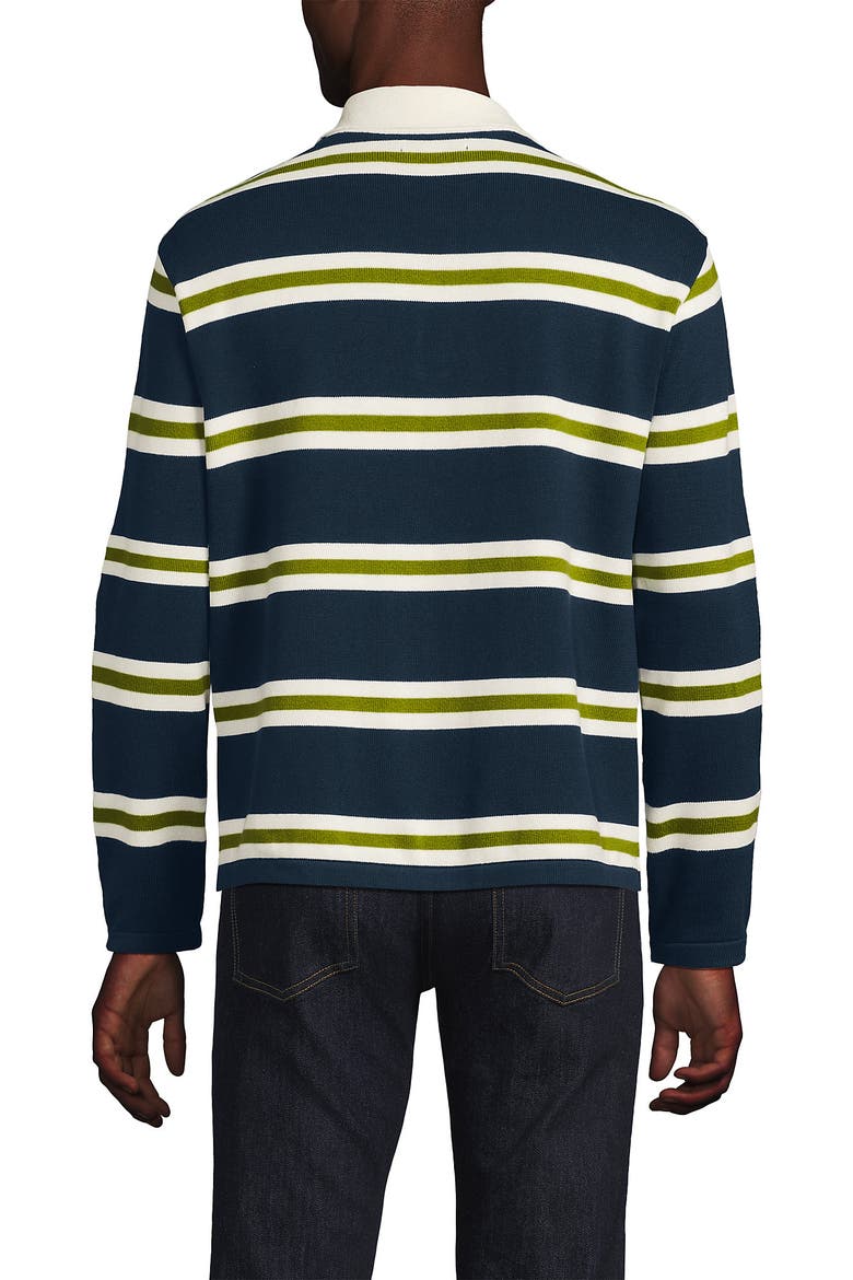 Long Sleeve Cotton Rugby Sweater Polo, Alternate, color, French Navy/Lime Stripe