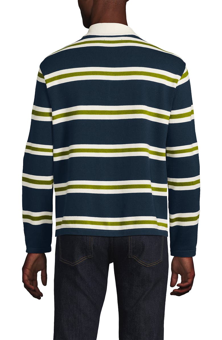 Lands' End Long Sleeve Cotton Rugby Sweater Polo, Alternate, color, French Navy/Lime Stripe