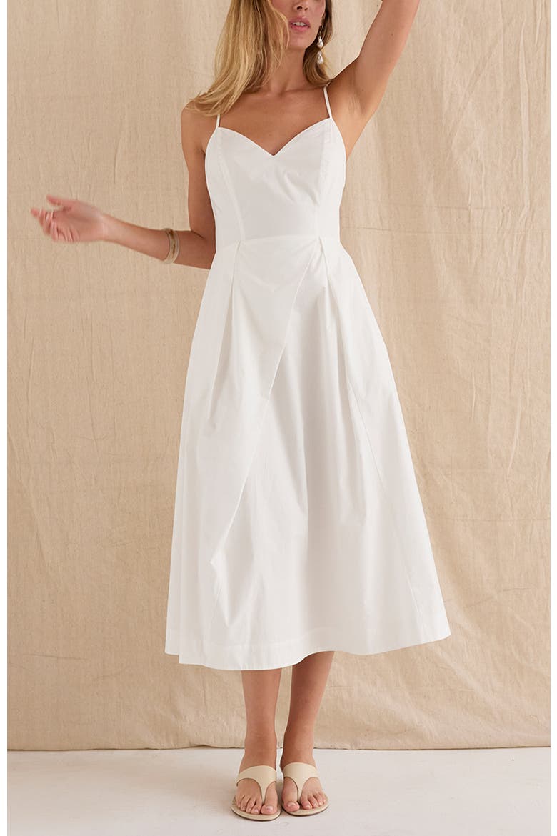 V-neck Poplin Midi Dress, Alternate, color, White