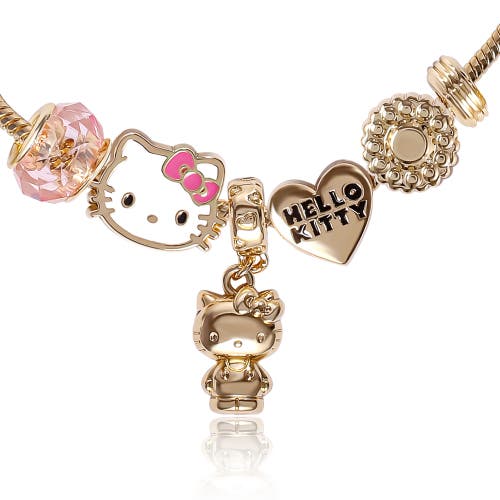 Hello Kitty 7'' Fashion Charm Bead Bracelet In Gold