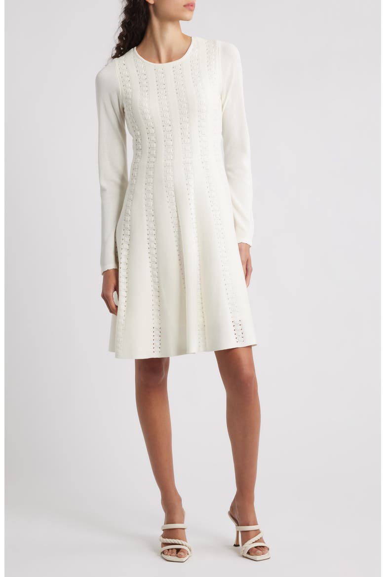 Open Stitch Long Sleeve Sweater Dress, Main, color, IVORY