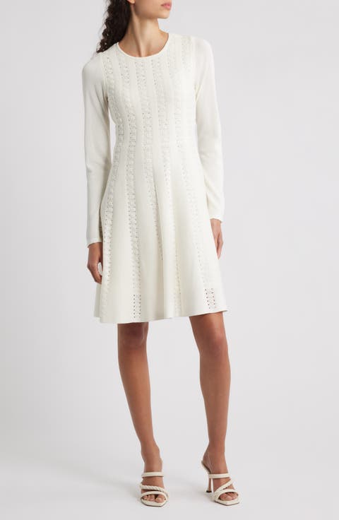 Open Stitch Long Sleeve Sweater Dress