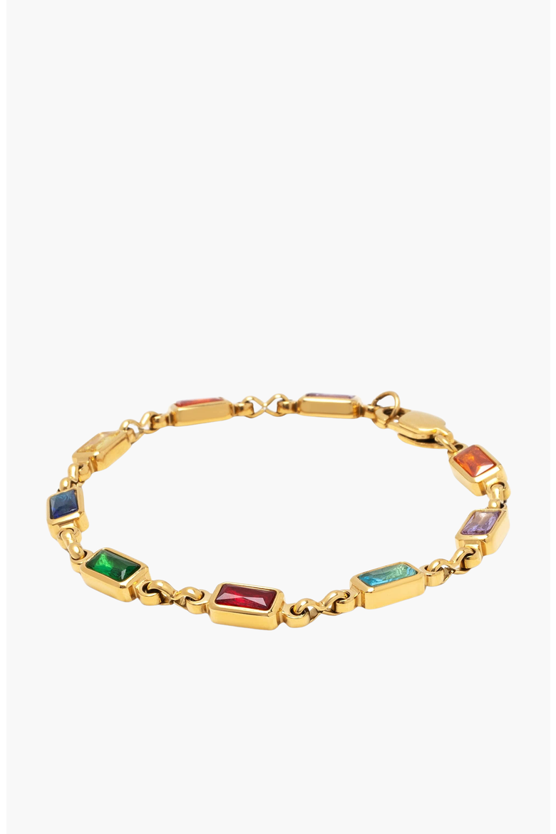 Rectangular Tennis Bracelet, Main, color, Gold With Multicolor Stones