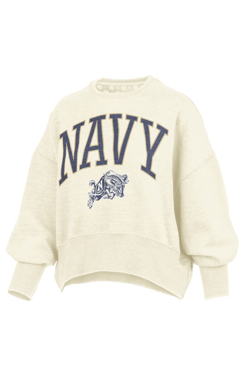 PRESSBOX Women
s Pressbox Natural Navy Midshipmen Oversized Waist-Length Crewneck Sweatshirt, Alternate, color,