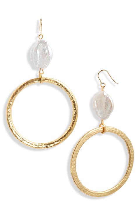Cultured Pearl Hoop Drop Earrings