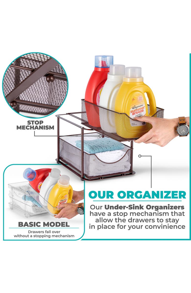 SORBUS 2-Pack 2 Tier Mesh Sliding Drawer Organizer Baskets, Alternate, color, Brown