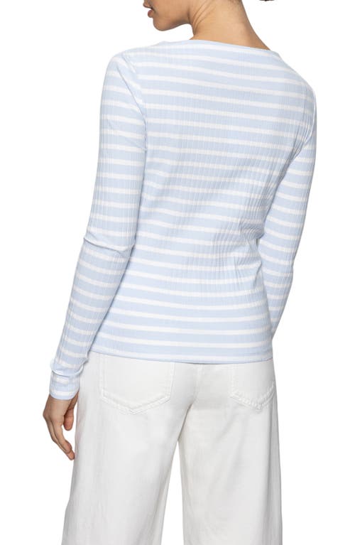 Sanctuary Stripe Rib Boat Neck Stretch Cotton Top In Sky Blue