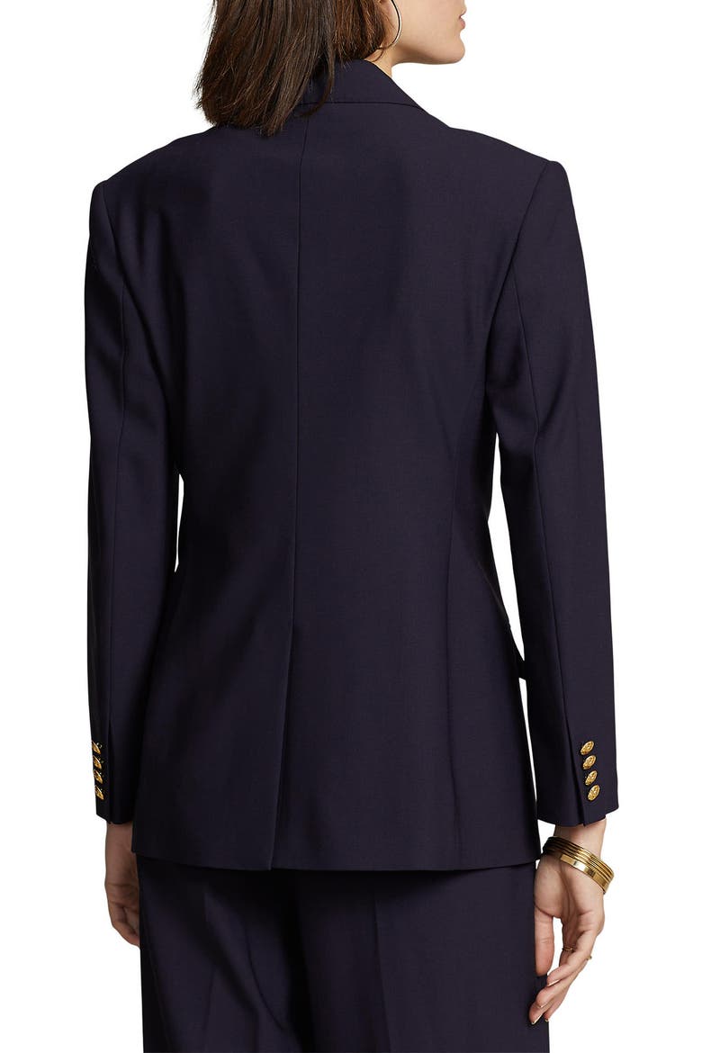 Double Breasted Stretch Wool Jacket, Alternate, color, NAVY