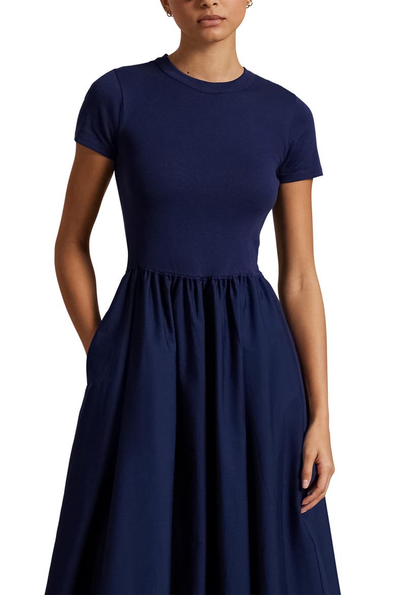 Short Sleeve Cotton Midi Dress, Alternate, color, NAVY