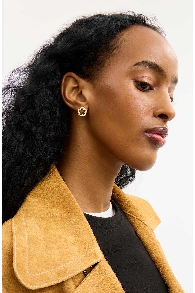 Open Tea Rose Stud Earrings, Alternate, color, SHINY GOLD