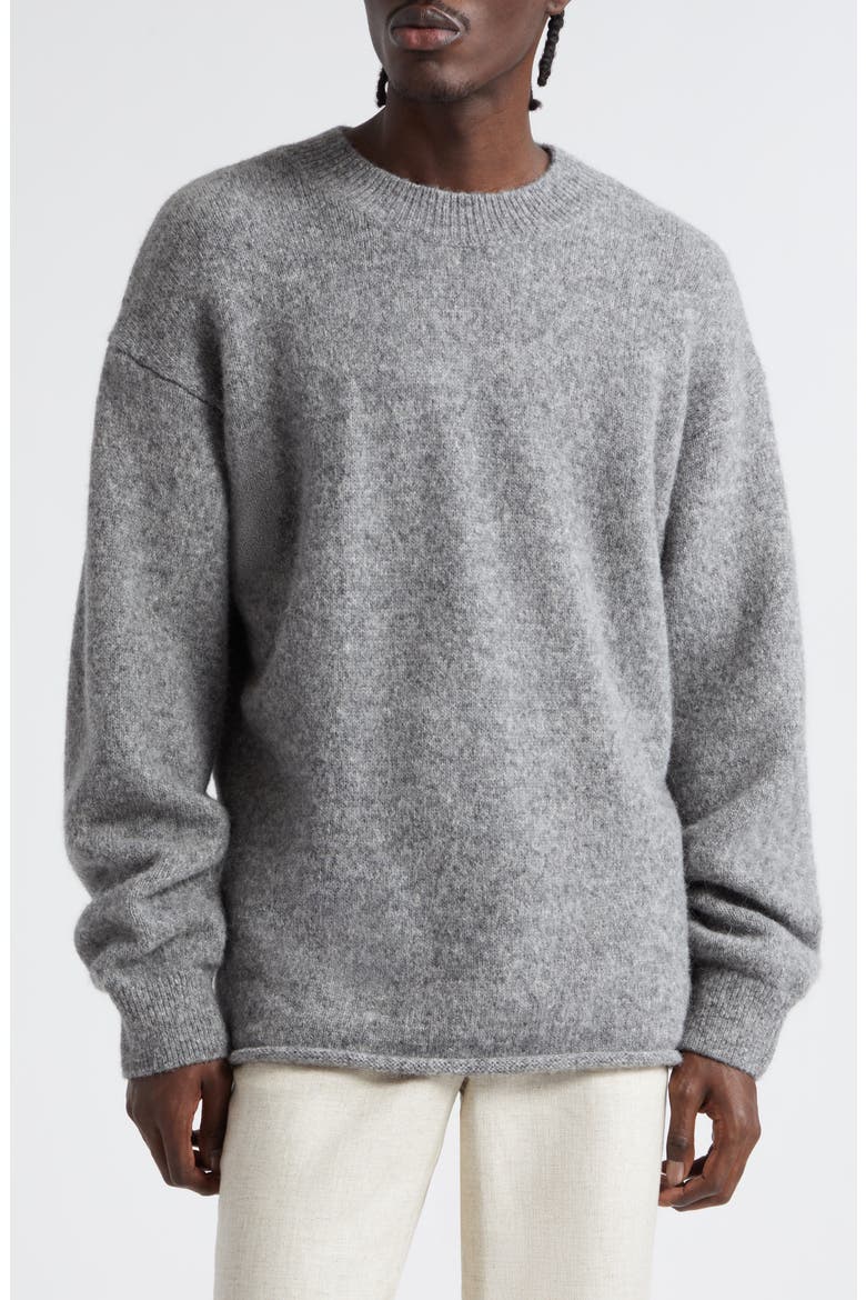 Le Pull Jacquard Logo Brushed Alpaca & Merino Wool Blend Sweater, Main, color, GREY