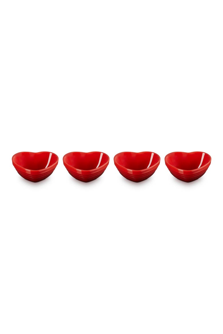 Set of 4 Stoneware Mini Heart Pinch Bowls, Alternate, color, CERISE