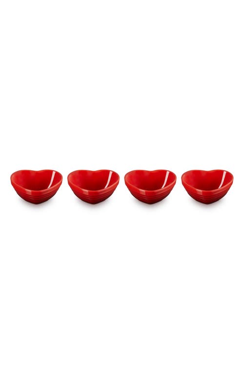 Le Creuset Set Of 4 Stoneware Mini Heart Pinch Bowls In Cerise