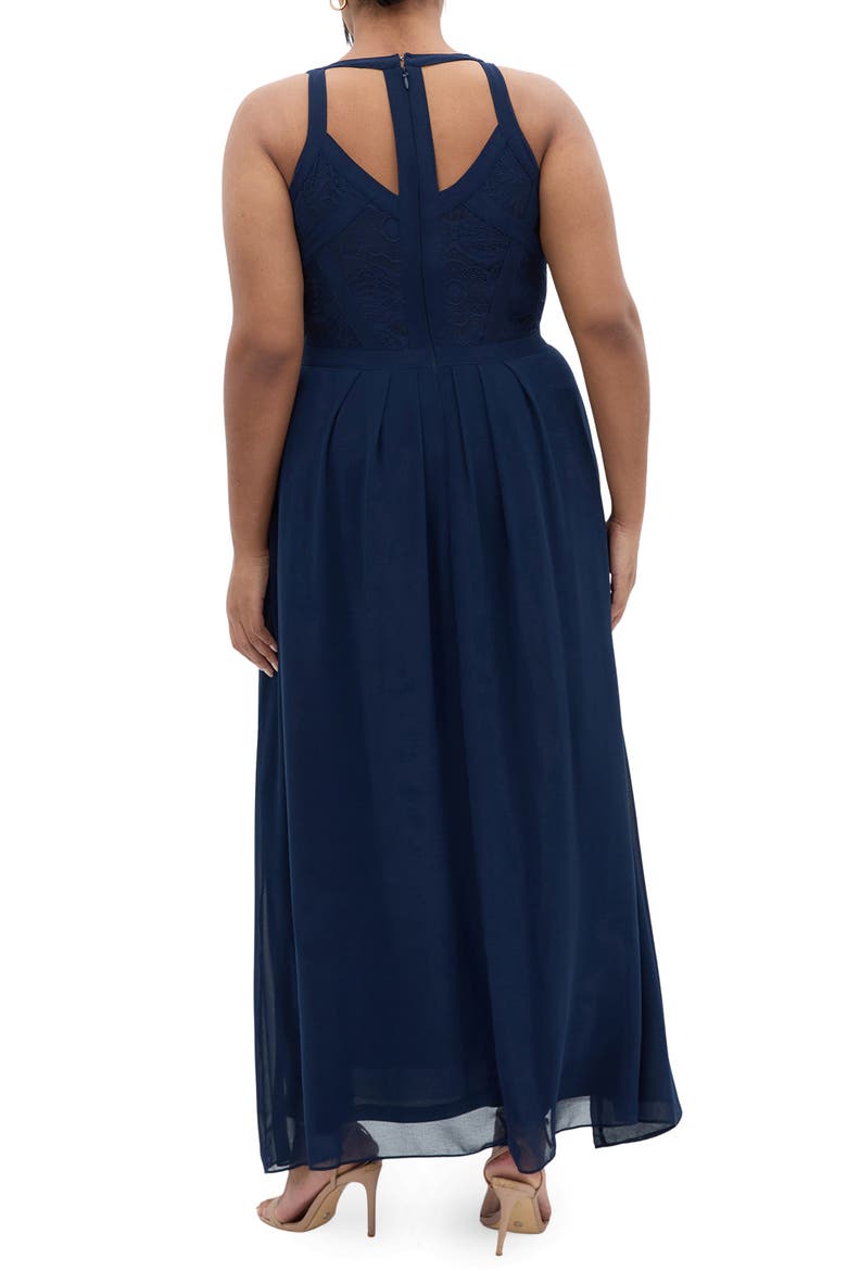 Lace Bodice Pleated Dress, Alternate, color, FRENCH NAVY