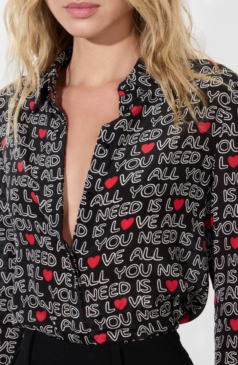Alice + Olivia Willa Button-Up Shirt, Alternate, color, All You Need Is Love