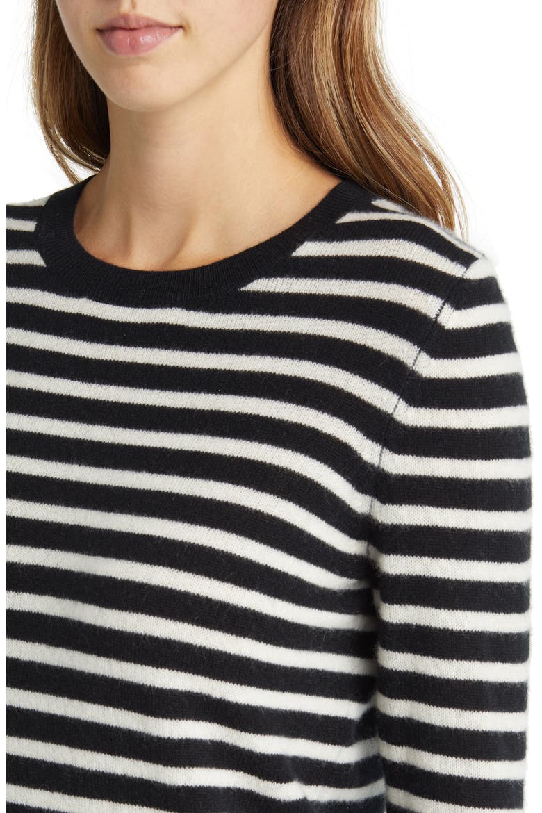 Cashmere Crewneck Sweater, Alternate, color, BLACK- IVORY JOSEPHINE STRIPE