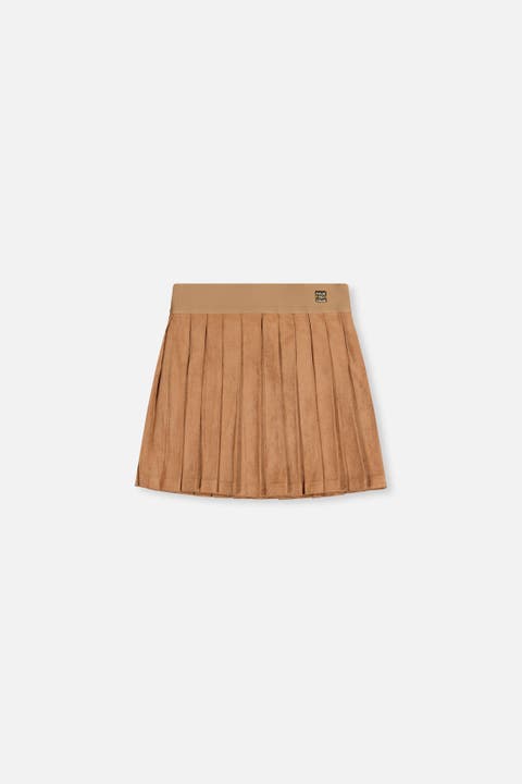 Suede Knife Pleat Elastic Waistband Skirt