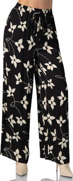 IVONNE Wide-Leg Floral Print Pants with Pockets