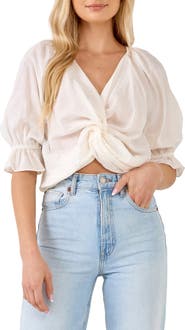 Endless Rose Front Twist Puff Sleeve Top