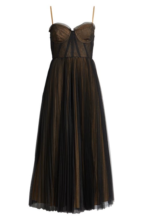Hutch Corset Pleated Maxi Dress In Black/tan