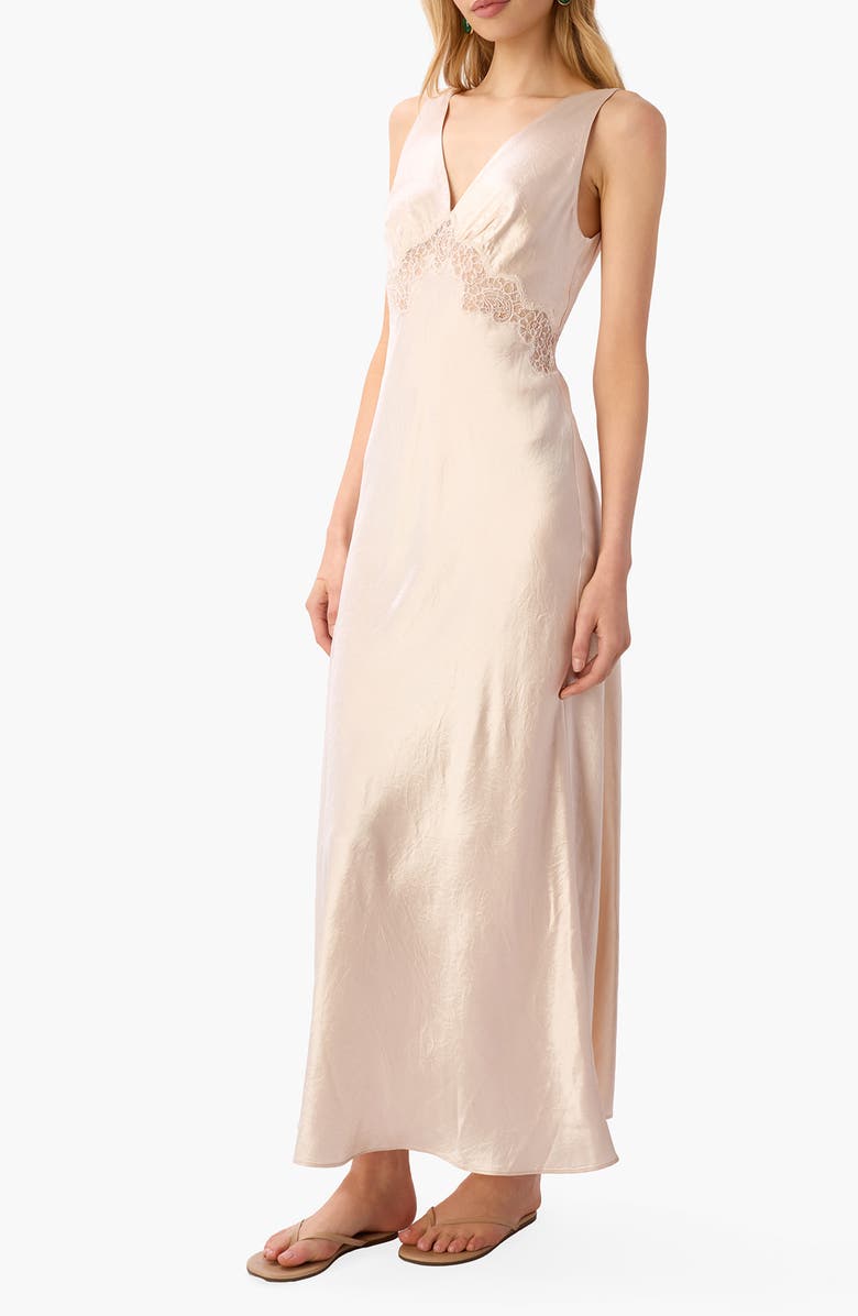 CAMI NYC Rehka Sleeveless Lace & Satin Maxi Dress, Alternate, color, Oat