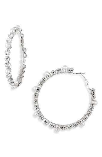 Tasha Faux Pearl & Crystal Hoop Earrings