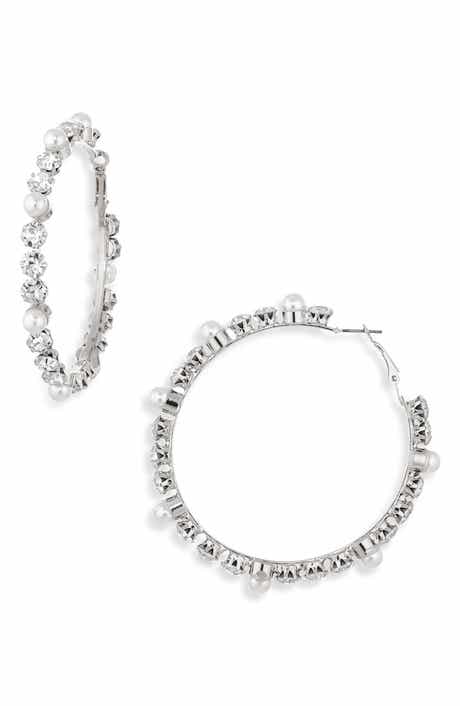 Tasha Faux Pearl & Crystal Hoop Earrings