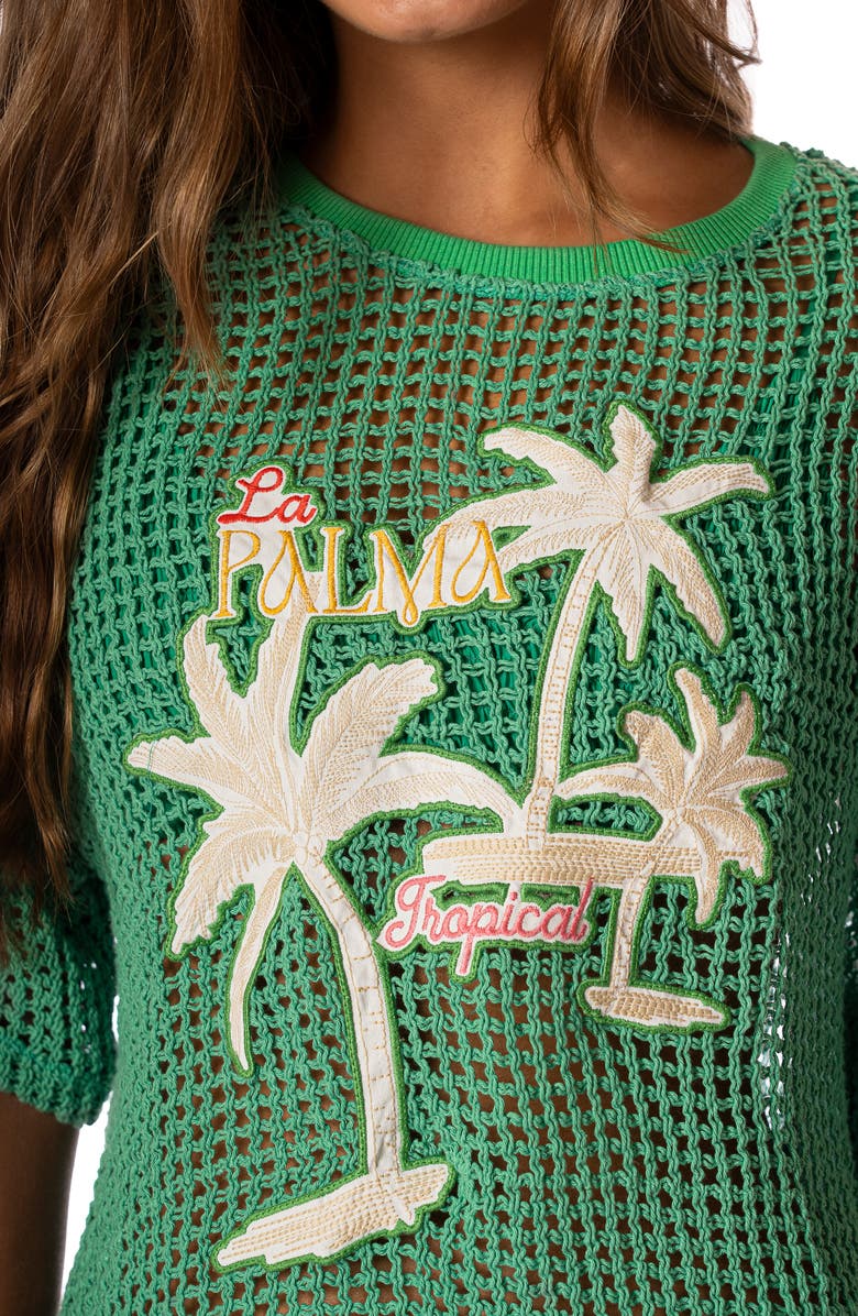 Maaji Tropical Sheer Cotton Crochet Cover-Up T-Shirt, Alternate, color, Bright Green