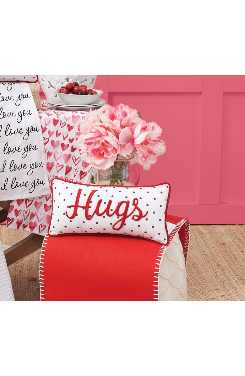 C&F Home "Hugs" w/ Dots Mini Red Woven Valentine's Day Accent Pillow 6" x 12", Alternate, color, Red