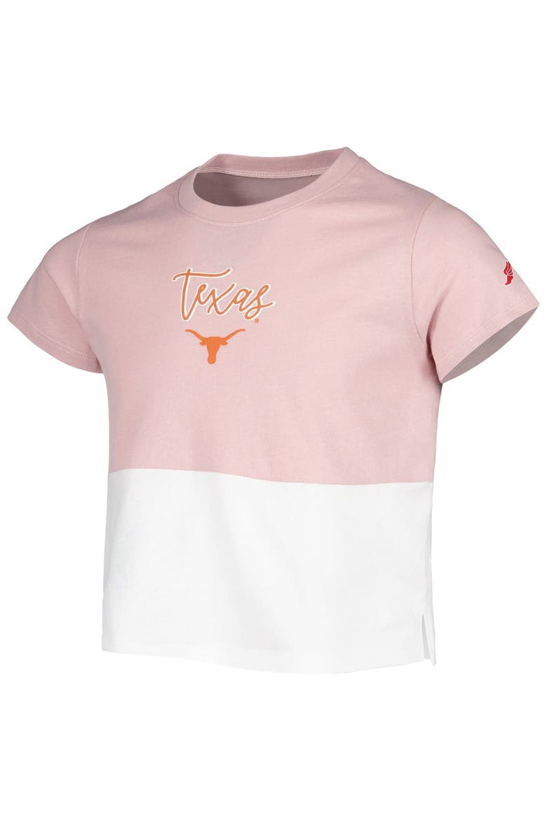 Girls Youth League Collegiate Wear Pink/White Texas Longhorns Colorblocked T-Shirt, Alternate, color, Pink