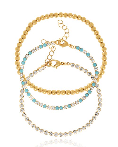 Jessica Simpson 3-piece Chain & Crystal Bracelet Set In Gold