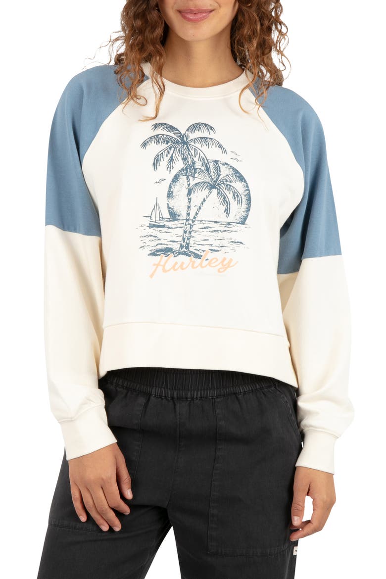 Palm Sea Crew Graphic Sweatshirt, Main, color, CREAM