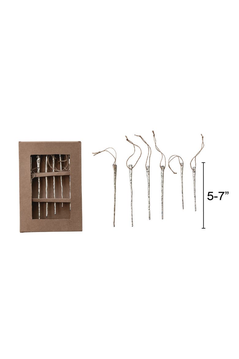 6-Piece Mercury Glass Icicle Ornament Set, Alternate, color, Silver