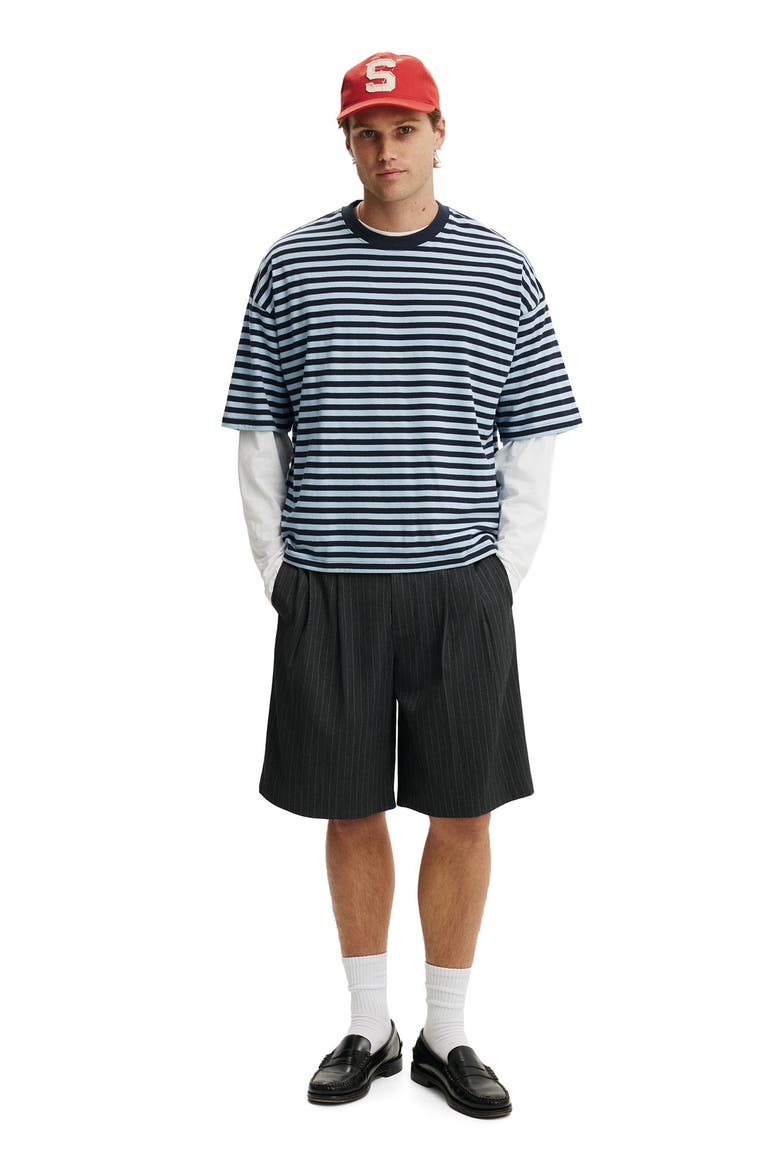 Men's Super Baggy Pleated Short, Alternate, color, Dark Charcoal Pinstripe