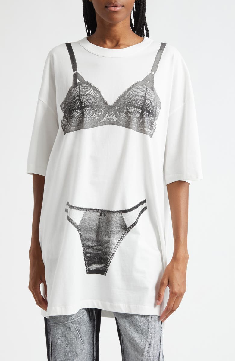 Vaquera Trompe l'Oeil Lingerie Tall Graphic T-Shirt, Main, color, Off White 1