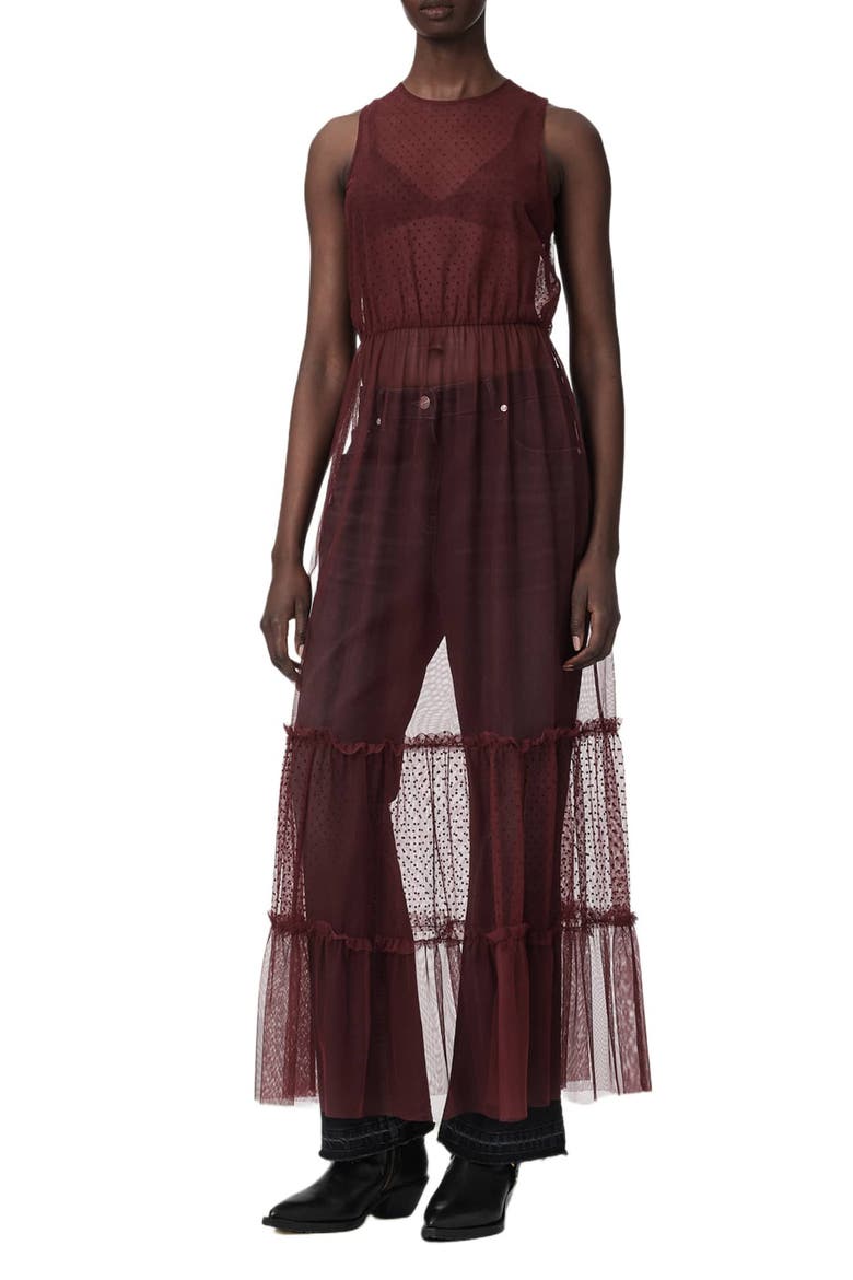 Terra Sheer Tulle Maxi Dress, Main, color, BURGUNDY RED