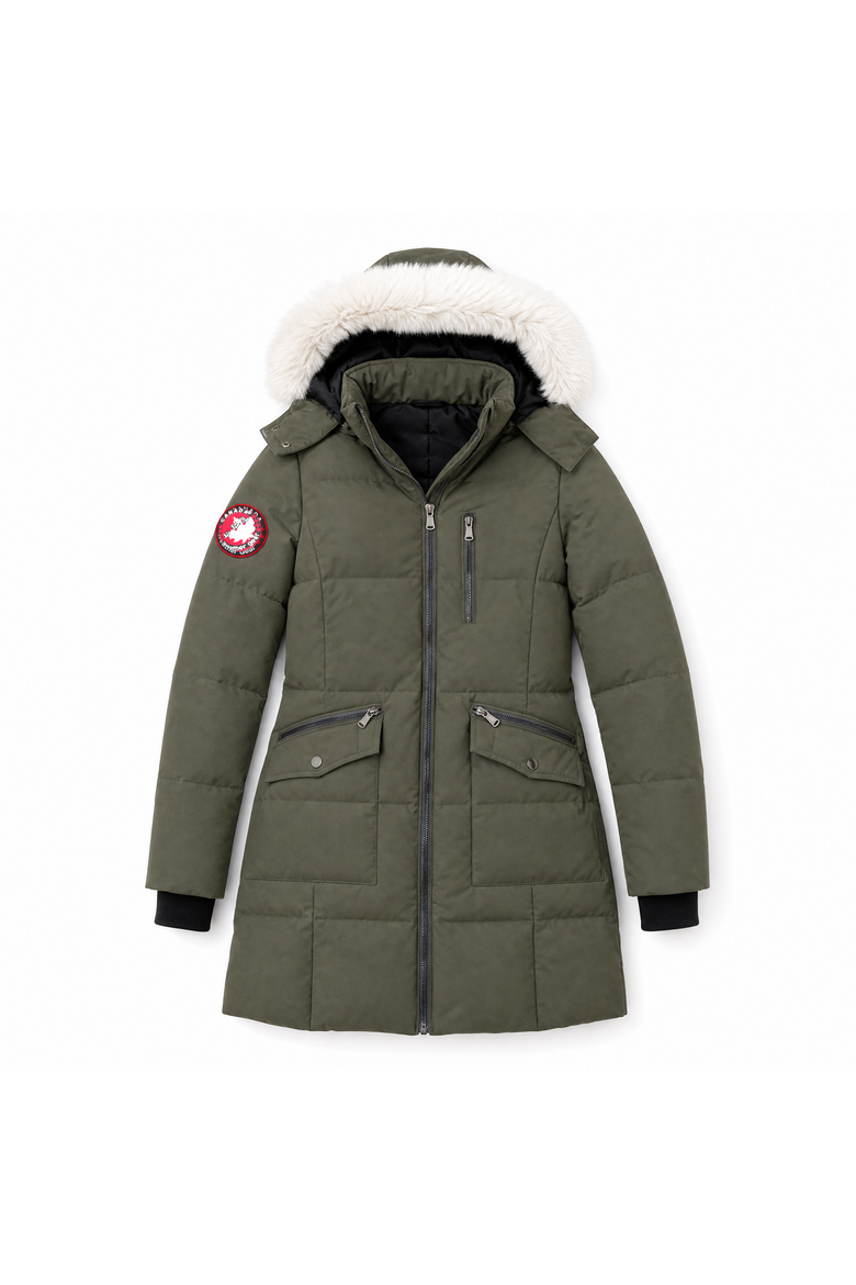 Women's Faux Fur Hood Bubble Puffer Coat, Alternate, color, DB Olive