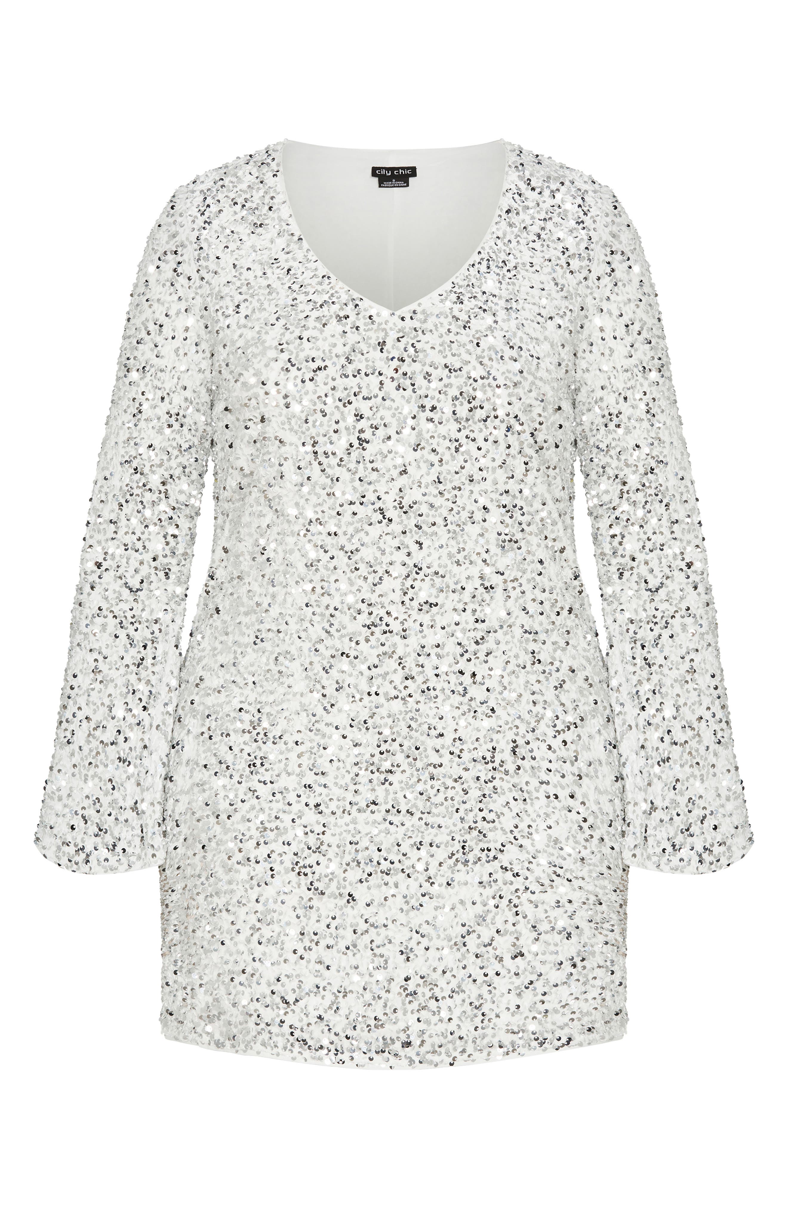 City Chic Paislee Sequin Long Sleeve Dress In Multi